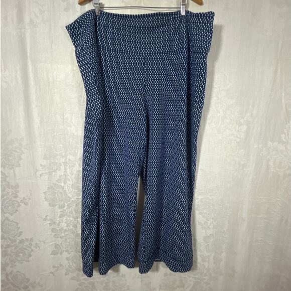 J Jill Wearever Pull On Pants 4X Blue Print Wide Full Leg Smooth Fit Ponte - Picture 1 of 8